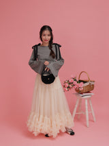 Gingham Ribbon Long Tops
