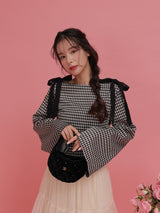 Gingham Ribbon Long Tops