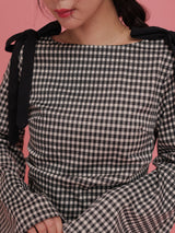 Gingham Ribbon Long Tops