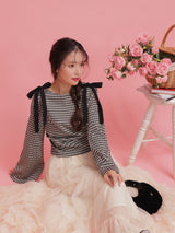 Gingham Ribbon Long Tops