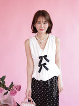 Bicolor Ribbon Blouse - MAISON MARBLE