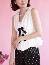 Bicolor Ribbon Blouse - MAISON MARBLE