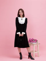 Crystal Collar Velour Dress - MAISON MARBLE