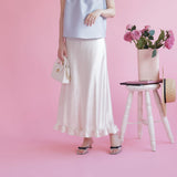 Hem Frill Satin Skirt - MAISON MARBLE