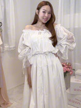Lace Volume Long Dress - MAISON MARBLE