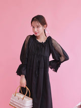 Lace Volume Long Dress - MAISON MARBLE