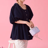 Denim Puff Blouse - MAISON MARBLE