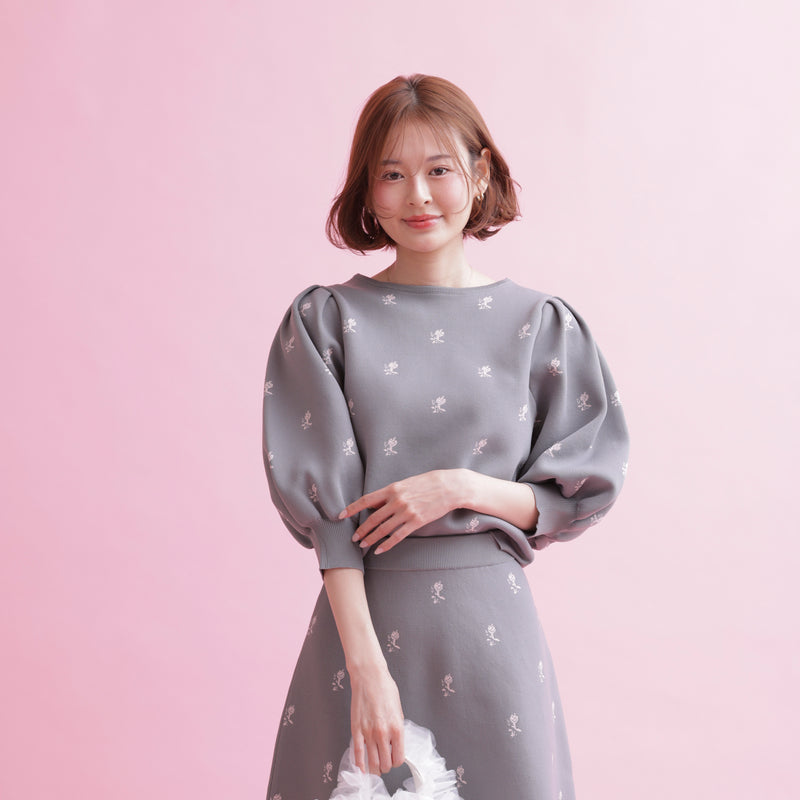 Rose Jacquard Knit Top