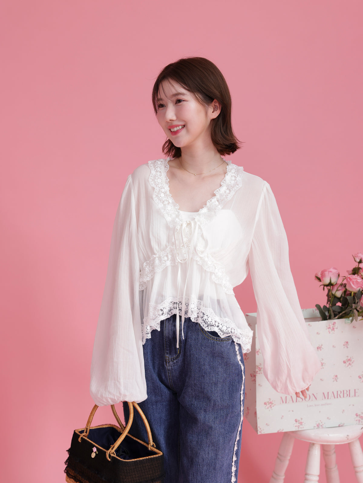 値下げ！新品！maisonmarble （メゾンマーブル）ドッドブラウス 着痩せする大人可愛いレディースファッション通販サイト｜MAISON