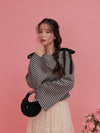Gingham Ribbon Long Tops