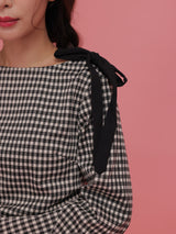 Gingham Ribbon Long Tops