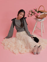Gingham Ribbon Long Tops