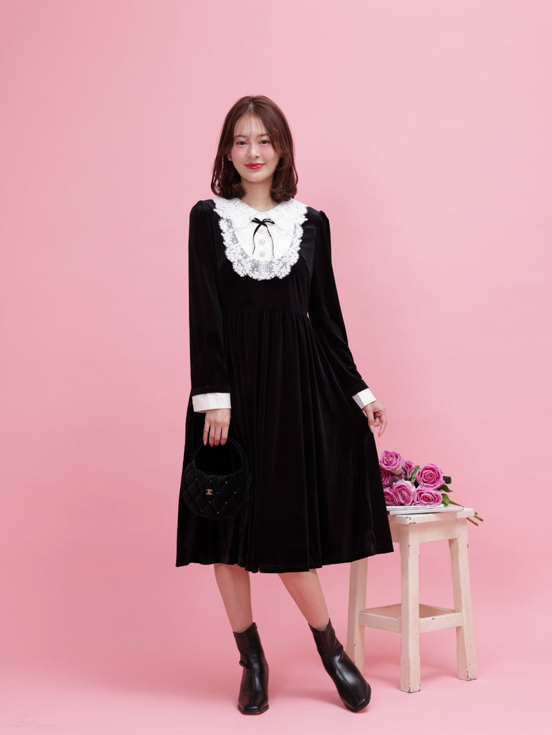 Crystal Collar Velour Dress