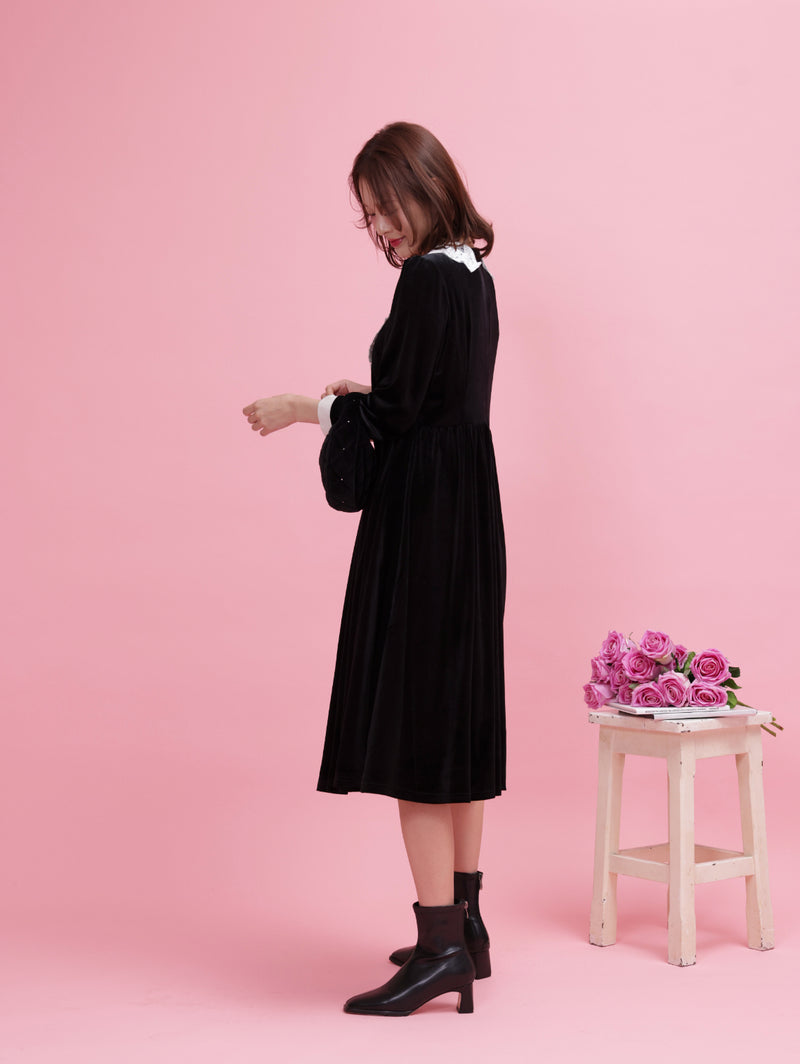 Crystal Collar Velour Dress