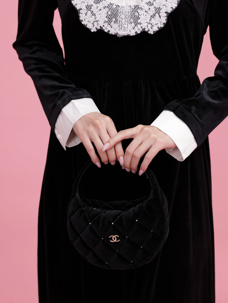 Crystal Collar Velour Dress