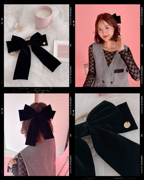 Big Velour Ribbon Barette - MAISON MARBLE