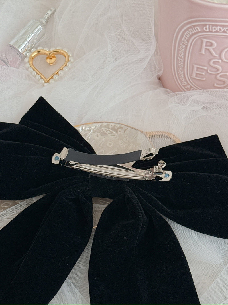 Big Velour Ribbon Barette - MAISON MARBLE