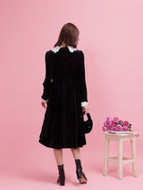 Crystal Collar Velour Dress - MAISON MARBLE