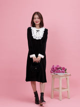 Crystal Collar Velour Dress - MAISON MARBLE