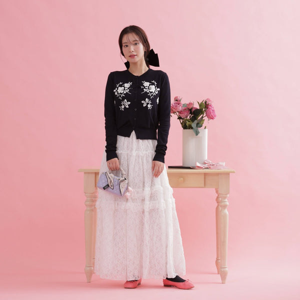 Floral Embroidery Cardigan - MAISON MARBLE