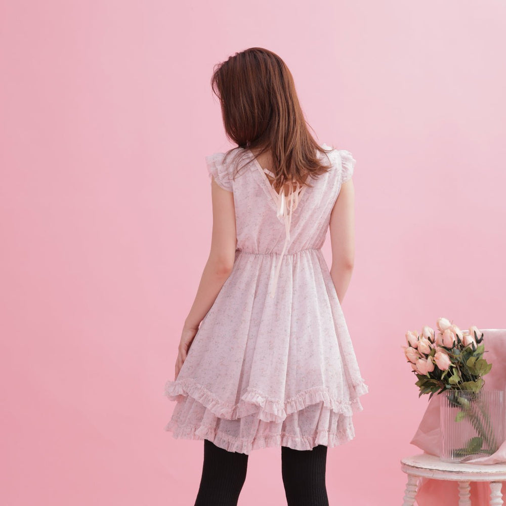 メゾンマーブル　ワンピース　フラワーフリルドレス　ピンク Flower Frill Dress – MAISON MARBLE