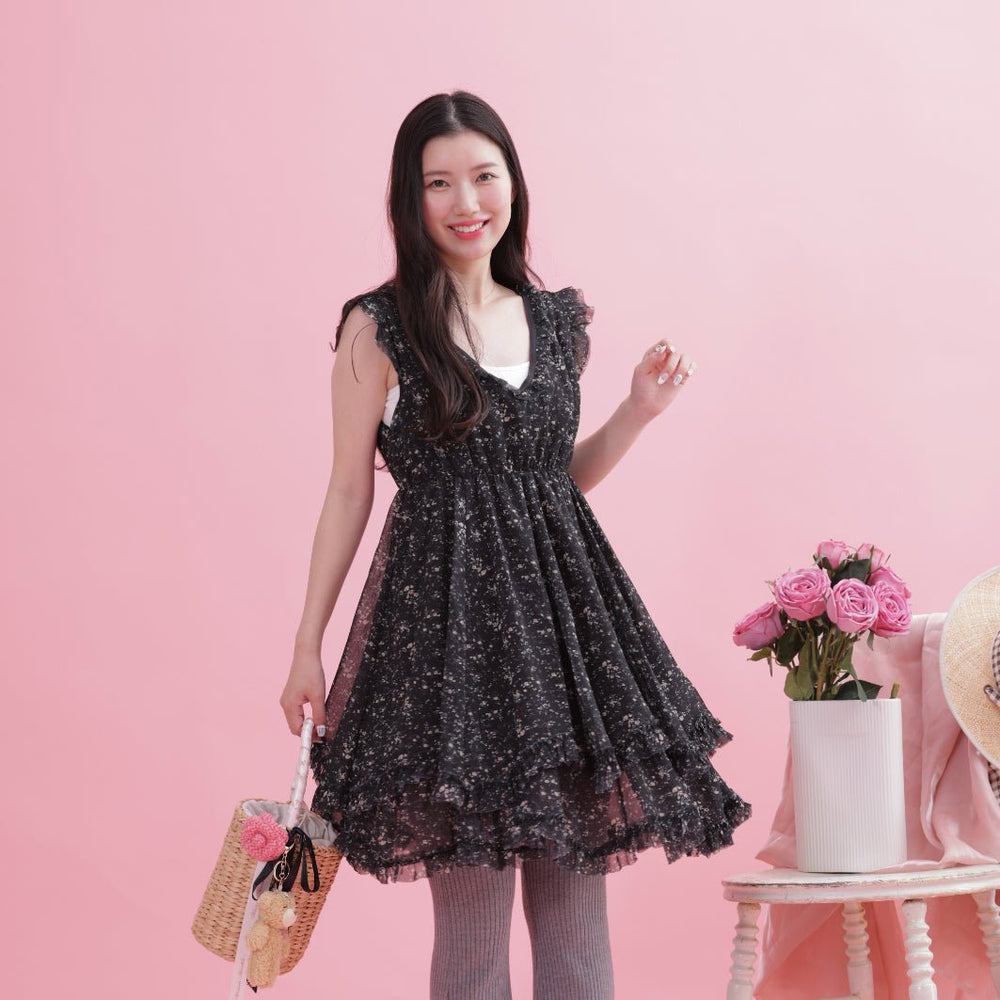 メゾンマーブル　ワンピース　フラワーフリルドレス　ピンク Flower Frill Dress – MAISON MARBLE