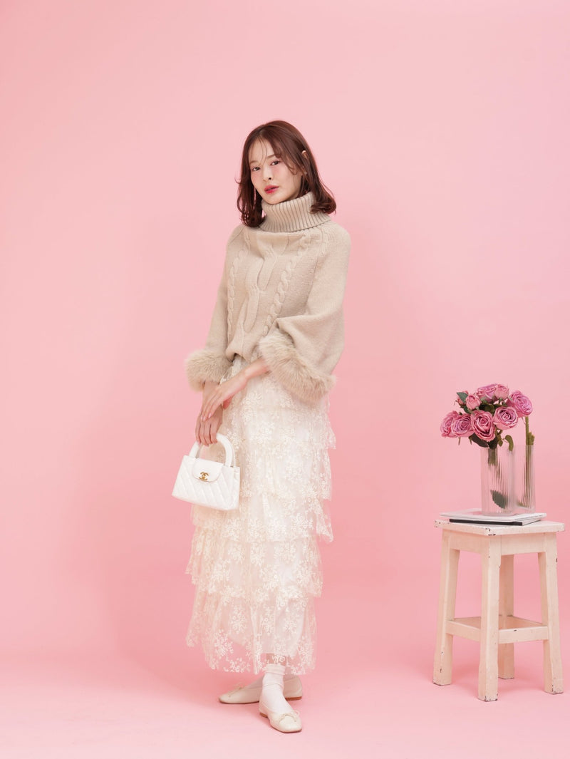 Flower Lace Tiered Skirt - MAISON MARBLE