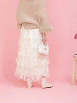 Flower Lace Tiered Skirt - MAISON MARBLE