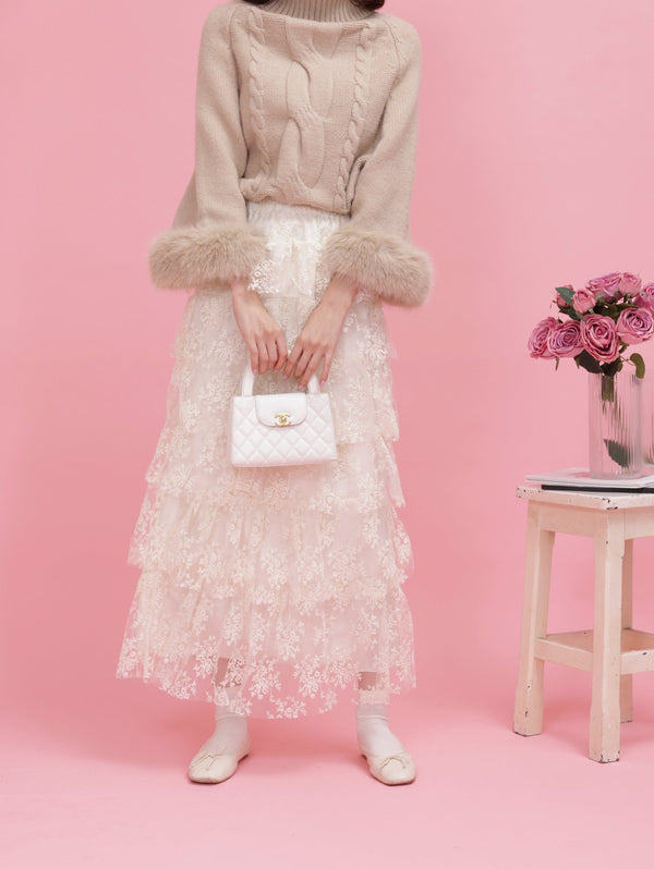 Flower Lace Tiered Skirt - MAISON MARBLE