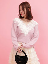 Glitter Lace V Knit - MAISON MARBLE