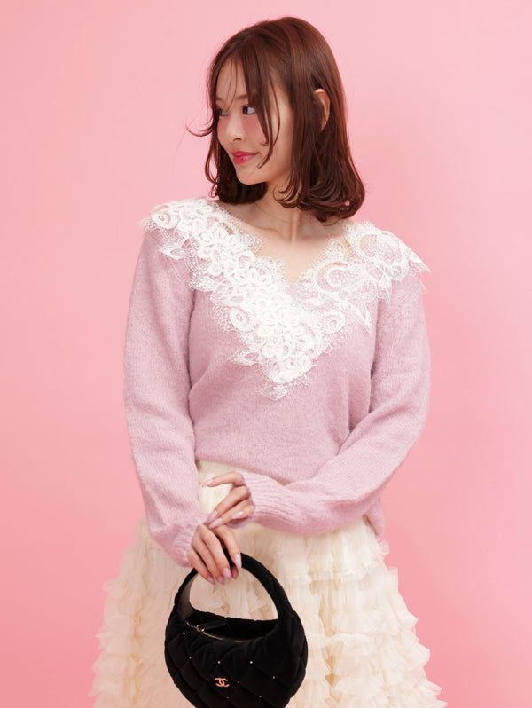 Glitter Lace V Knit - MAISON MARBLE