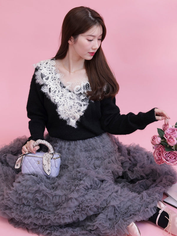 Glitter Lace V Knit - MAISON MARBLE