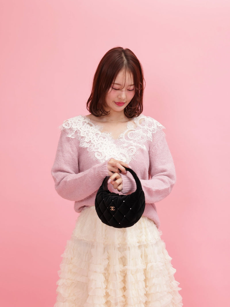 Glitter Lace V Knit - MAISON MARBLE