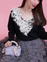 Glitter Lace V Knit - MAISON MARBLE