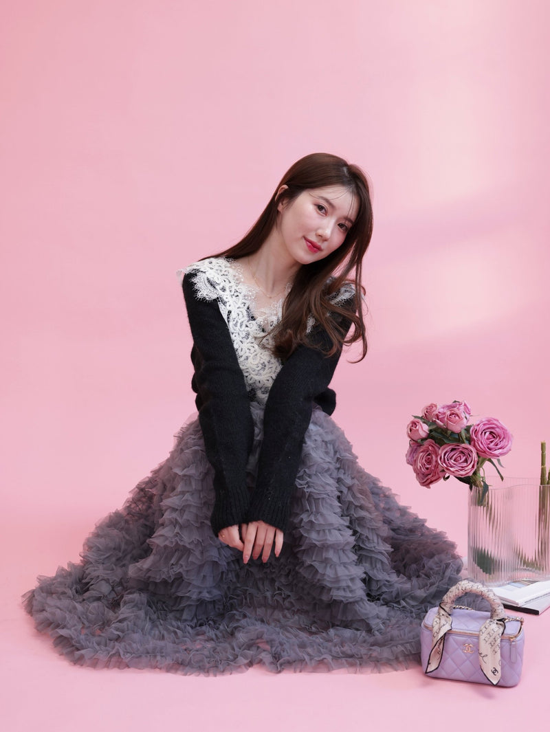 Glitter Lace V Knit - MAISON MARBLE