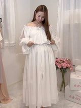 Lace Volume Long Dress - MAISON MARBLE