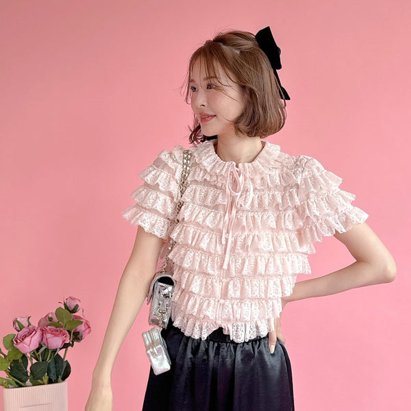美しい Lacy Angel Blouse Pink – MAISON MARBLE トップス