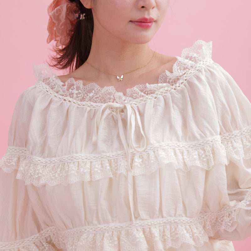 Lacy Gather Blouse - MAISON MARBLE