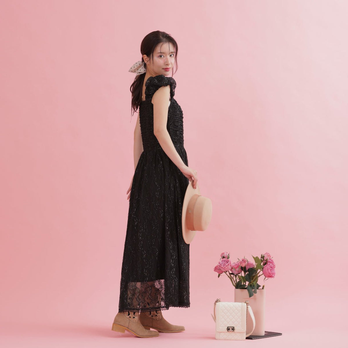 MAISON MARBLE　Lacy Dress Hazel　F　ベージュ Lacy Monotone Dress – MAISON MARBLE
