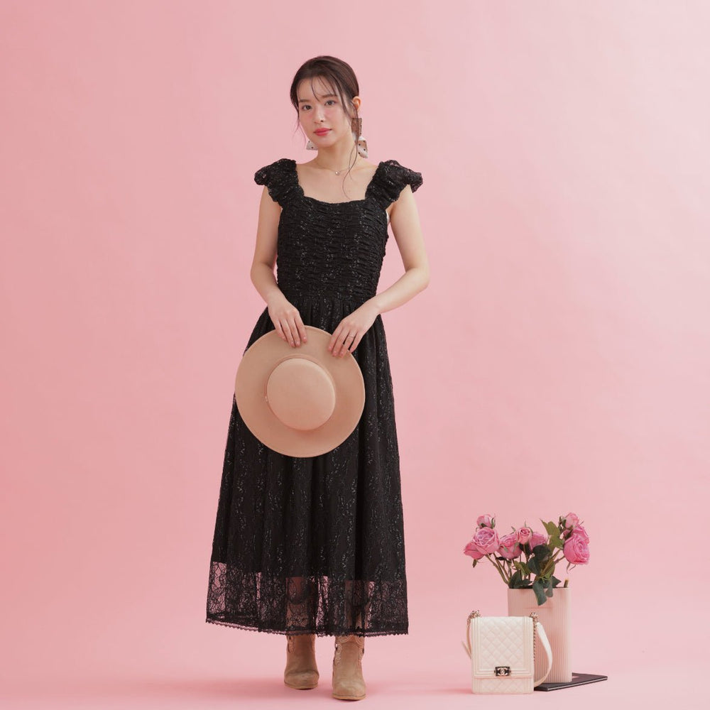 MAISON MARBLE　Lacy Dress Hazel　F　ベージュ Elegant Era Crystal Mesh Maxi Dress - Nude – Hazel & Olive