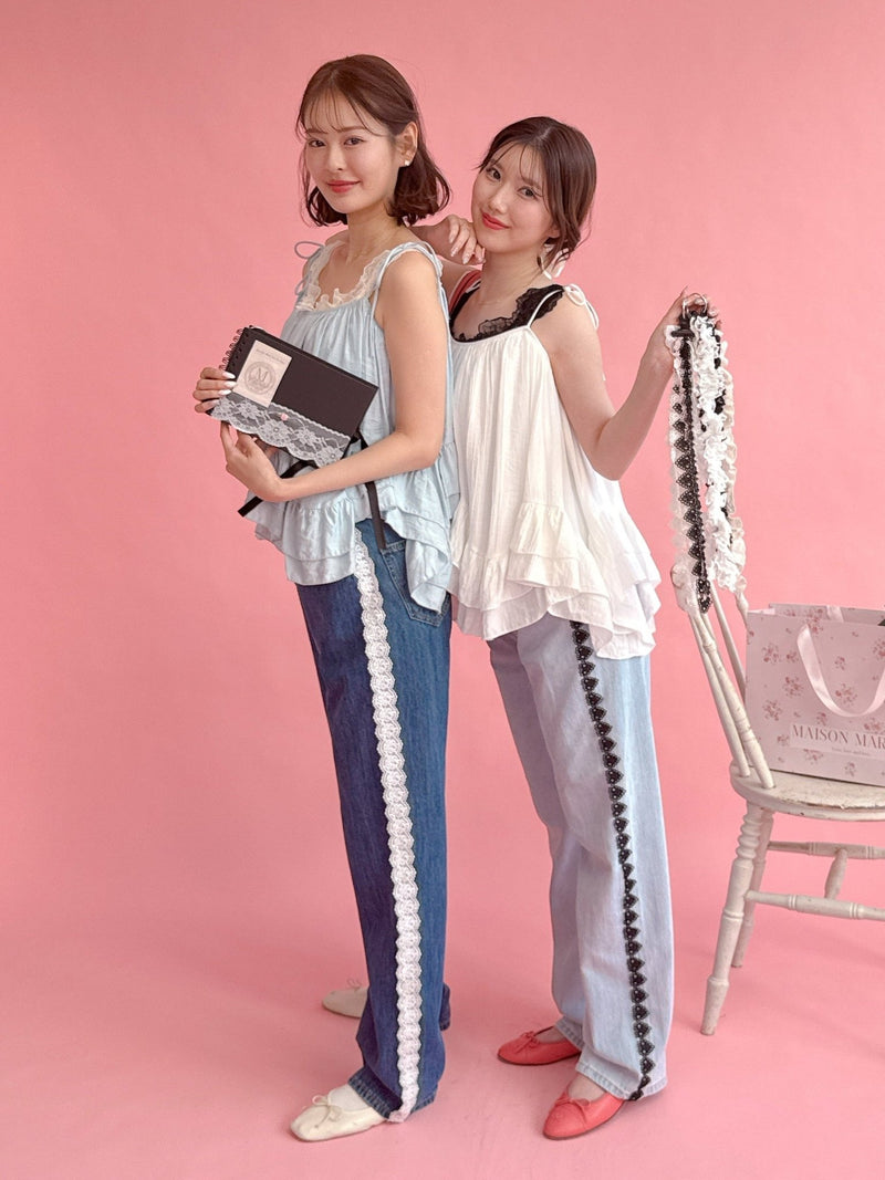 【即完】maison marble♡メゾンマーブル フリルレースニットブラウン 着痩せする大人可愛いレディースファッション通販サイト｜MAISON