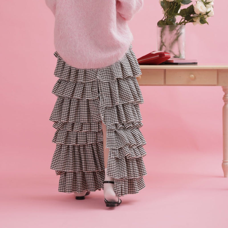 Tiered Gingham Skirt - MAISON MARBLE