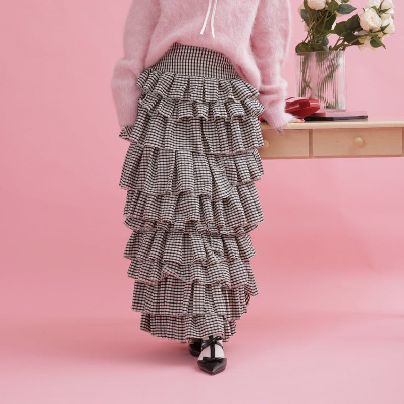 Tiered Gingham Skirt - MAISON MARBLE