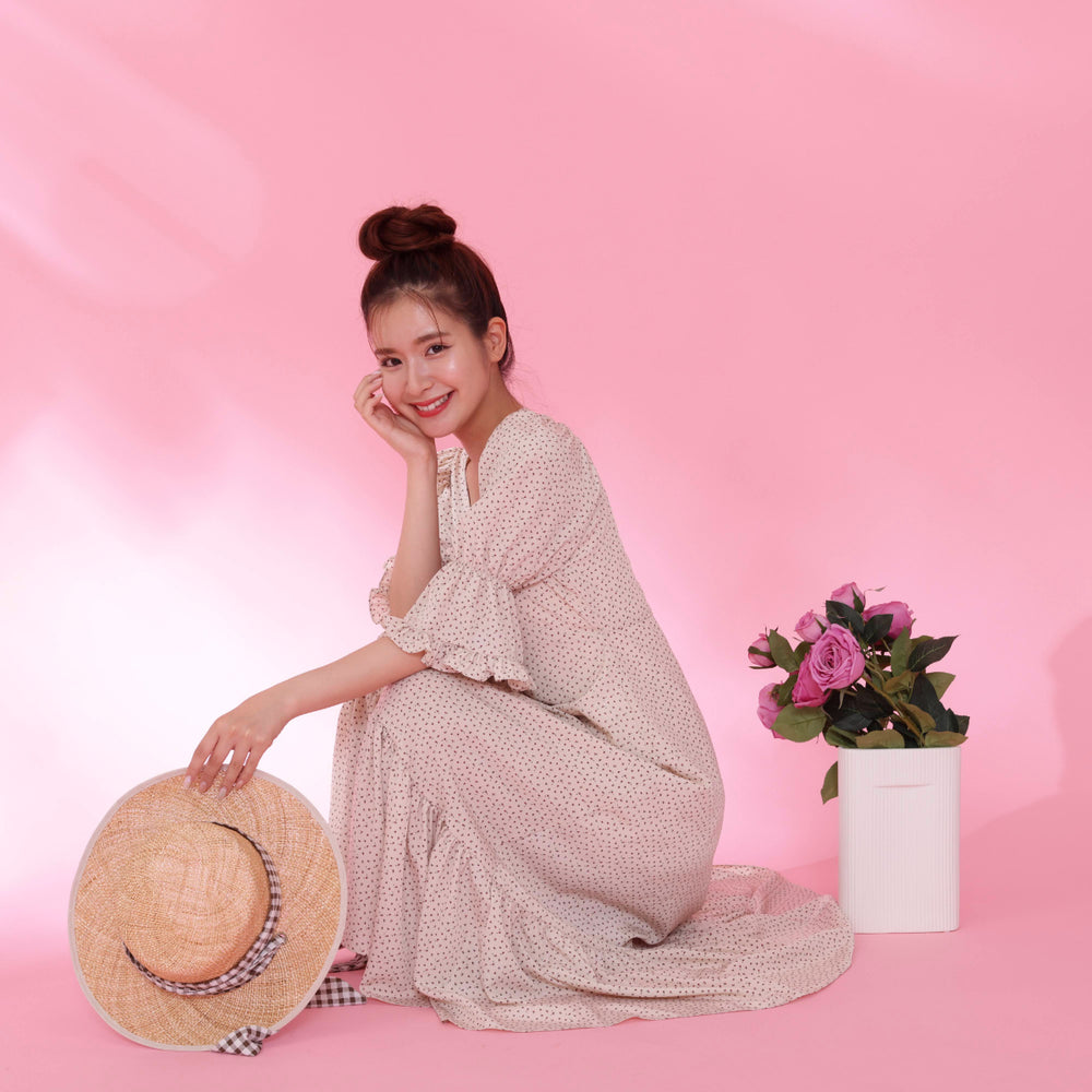メゾンマーブル　ワンピース　フラワーフリルドレス　ピンク Rose Frill Dress – MAISON MARBLE