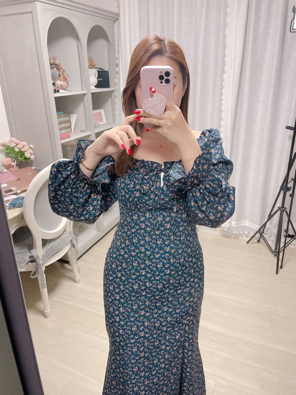 maison marble Floral Dressウエスト73cm - ロングワンピース