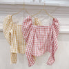 Gingham Puff Blouse - MAISON MARBLE