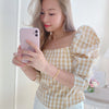 Gingham Puff Blouse - MAISON MARBLE
