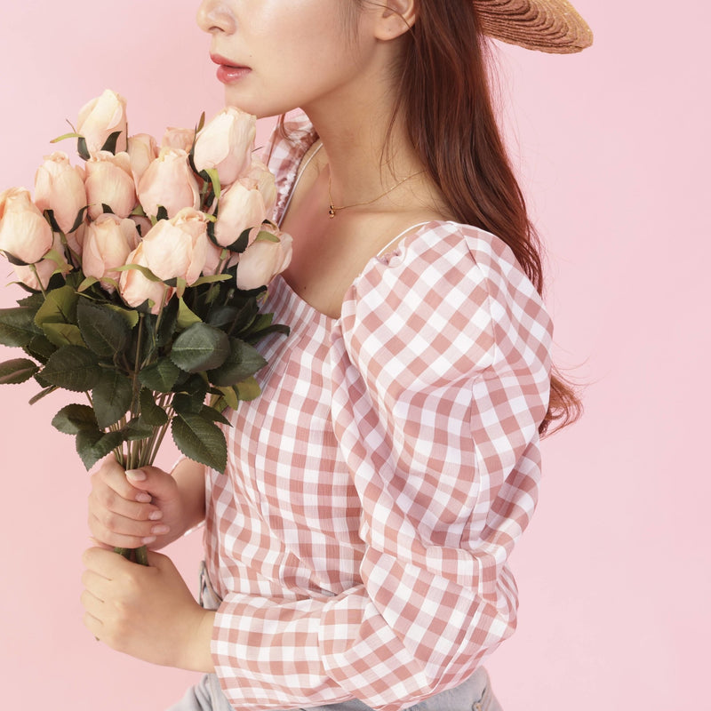 Gingham Puff Blouse - MAISON MARBLE