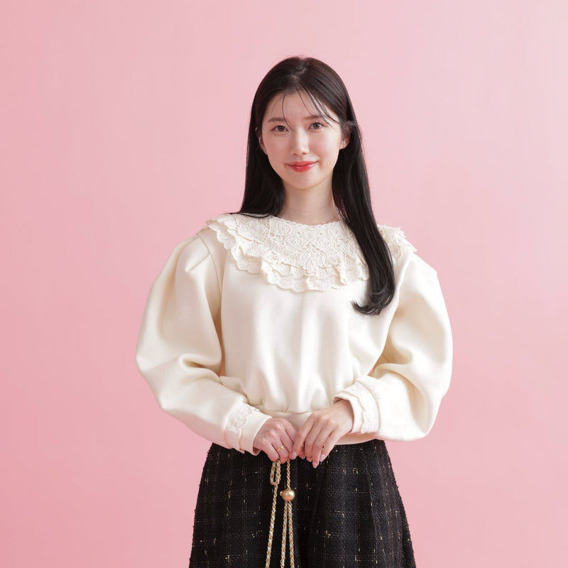 Lace Frill Sweater - MAISON MARBLE