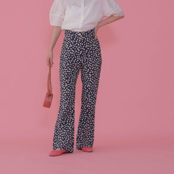 Navy Flower Pants - MAISON MARBLE